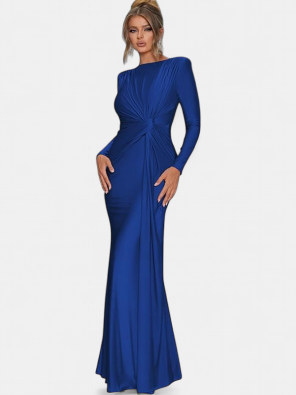 JOSALIE | Elegant Ruched Bodycon Dress with Padded Shoulders & Long Sleeve