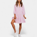 Women's Tiered Gingham Mini Dress, Button Front Puff Sleeves