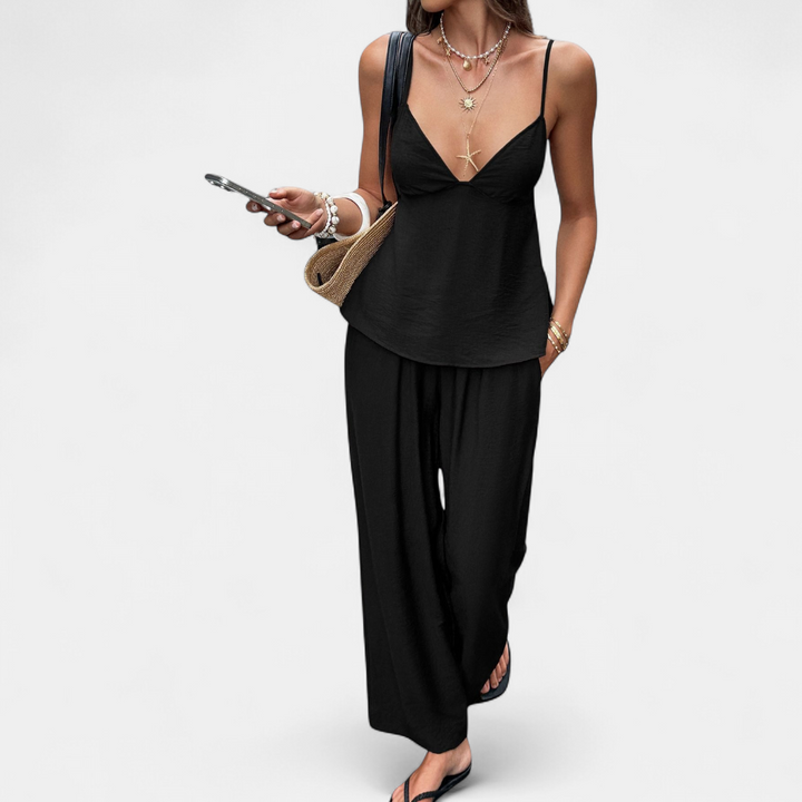 NOVA | Deep V Backless Crop Wide-Leg Two-Piece Set
