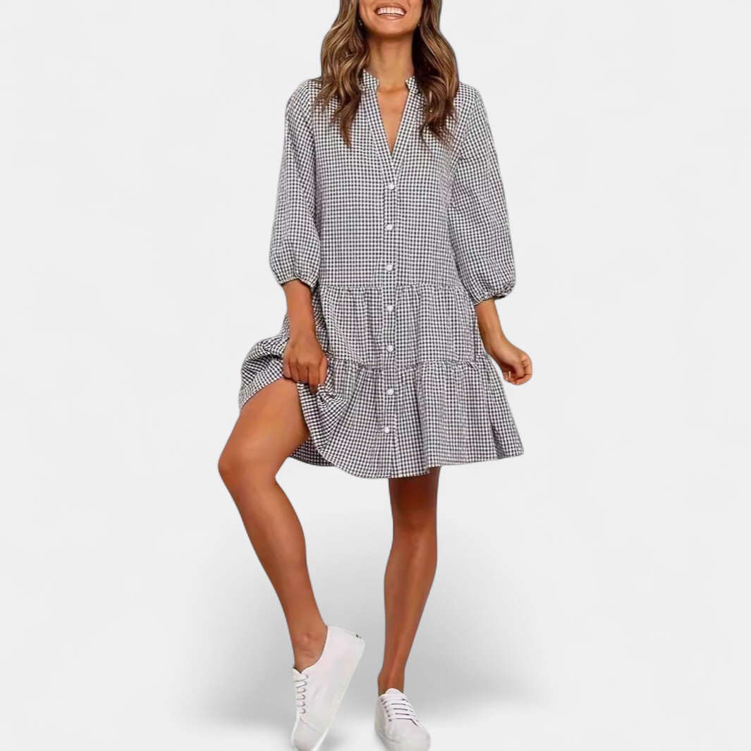 GARDENIA | Classic Button Front Ruffle Hem Mini Dress