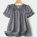 Women's Babydoll Gingham Puff Sleeve Blouse, Smocked Yoke Keyhole