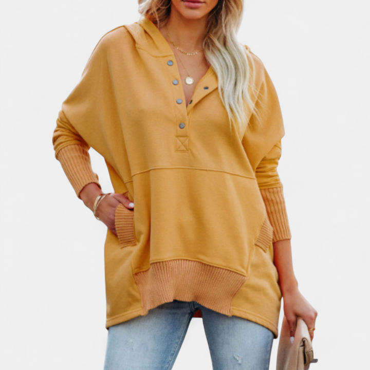 SORAYA | Comfy Oversized Hoodie V-Neck Long Sleeve Sweatshirt