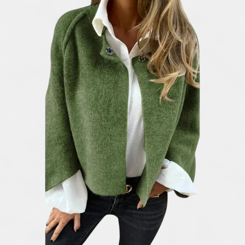 Women's Wool Cropped Cardigan Sweater, Balloon Sleeves Open Front
