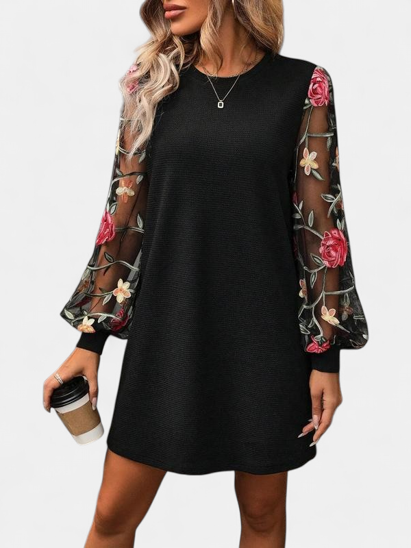 FLORA | Floral Embroidery Bishop Sleeve Dress for Parties & Weddings