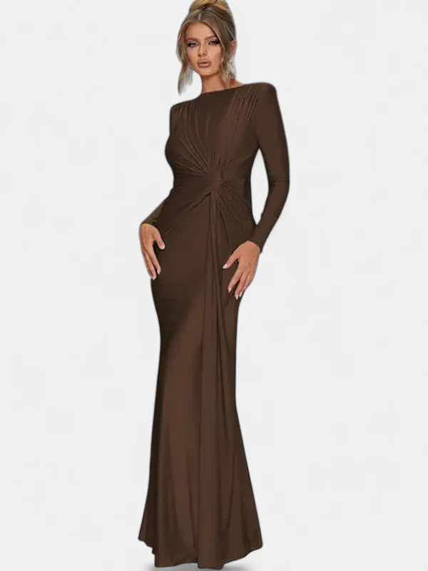 JOSALIE | Elegant Ruched Bodycon Dress with Padded Shoulders & Long Sleeve