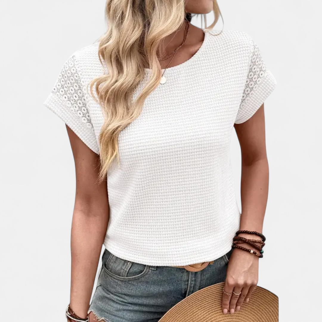 CORIE | Waffle Knit Lace Hollow Top