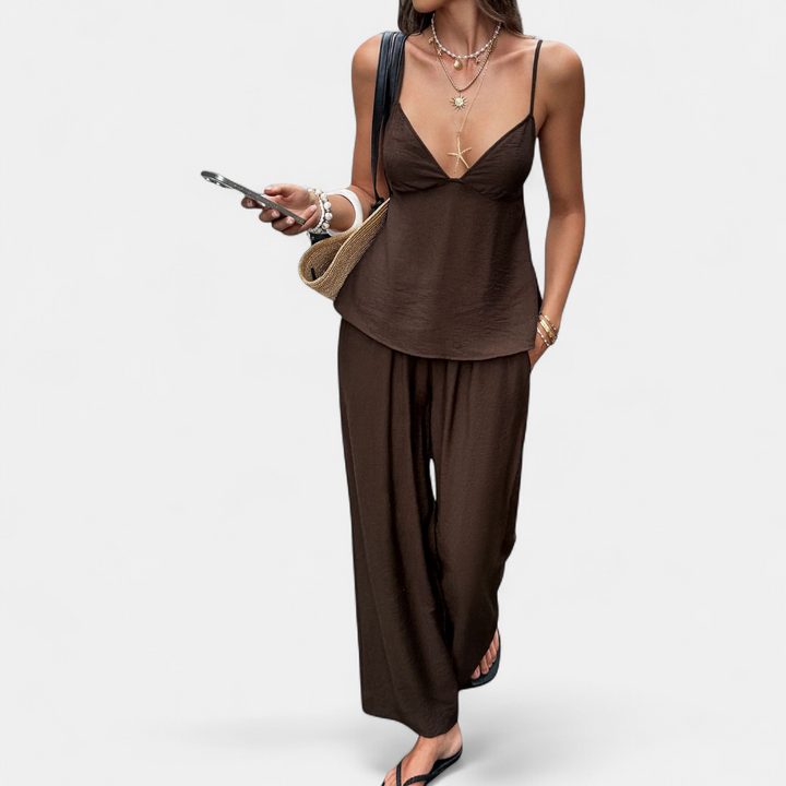 NOVA | Deep V Backless Crop Wide-Leg Two-Piece Set