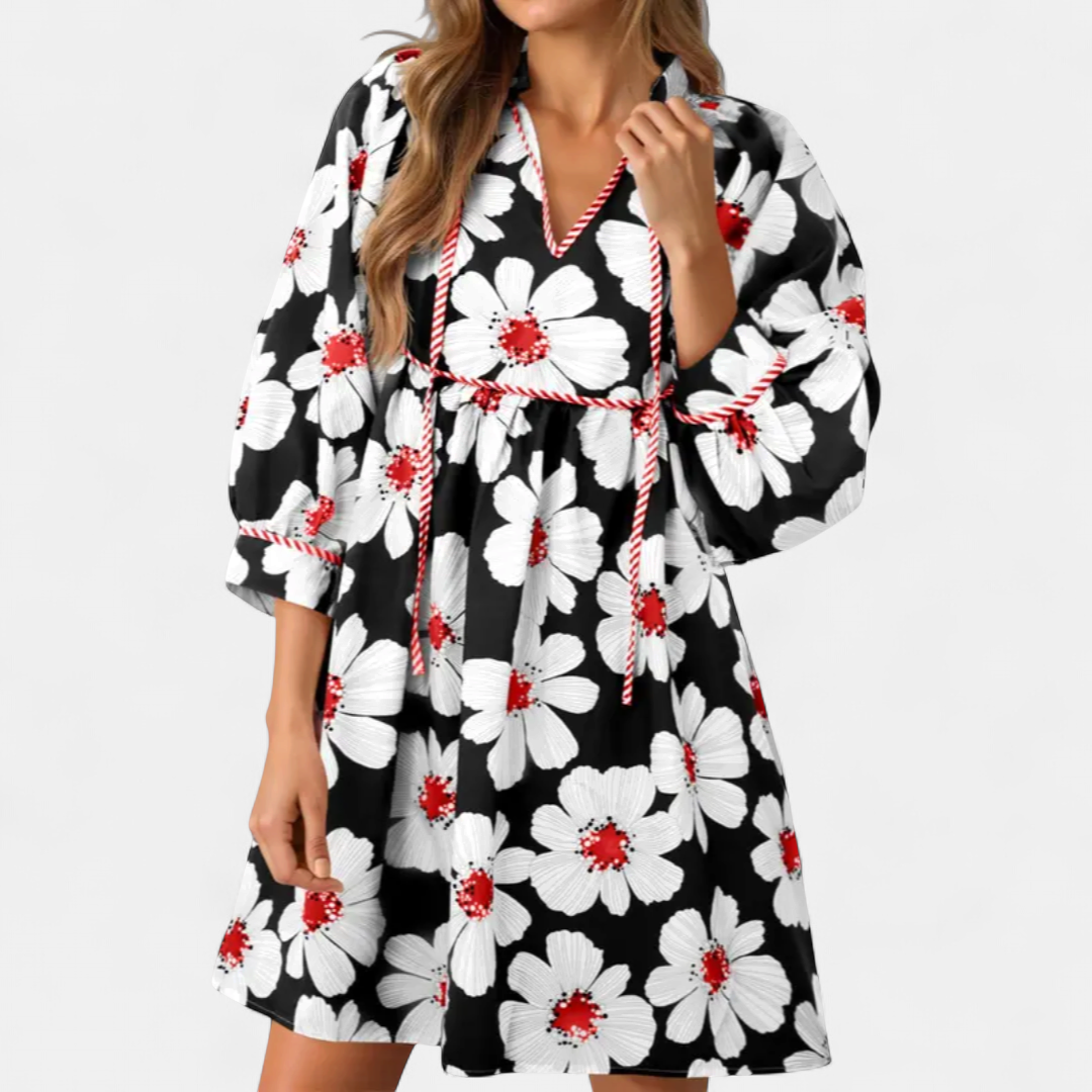 FENELLA | Boho Floral Tie-Front Babydoll Dress