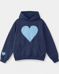 Women's Pullover Graphic Hoodie, Heart Applique Kangaroo Pocket