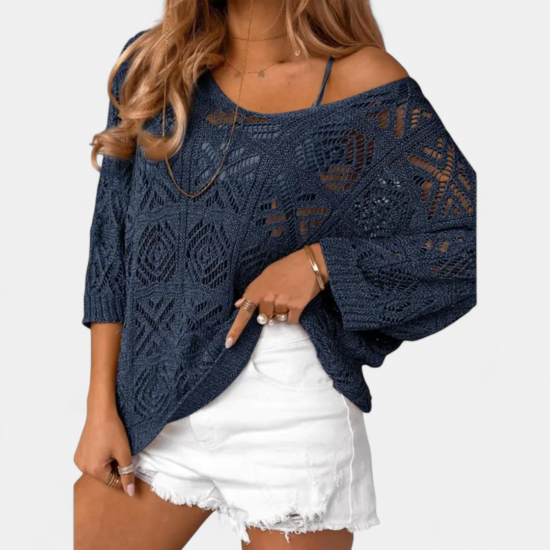 WAVERLY | Crochet Hollow-Out Batwing Sweater