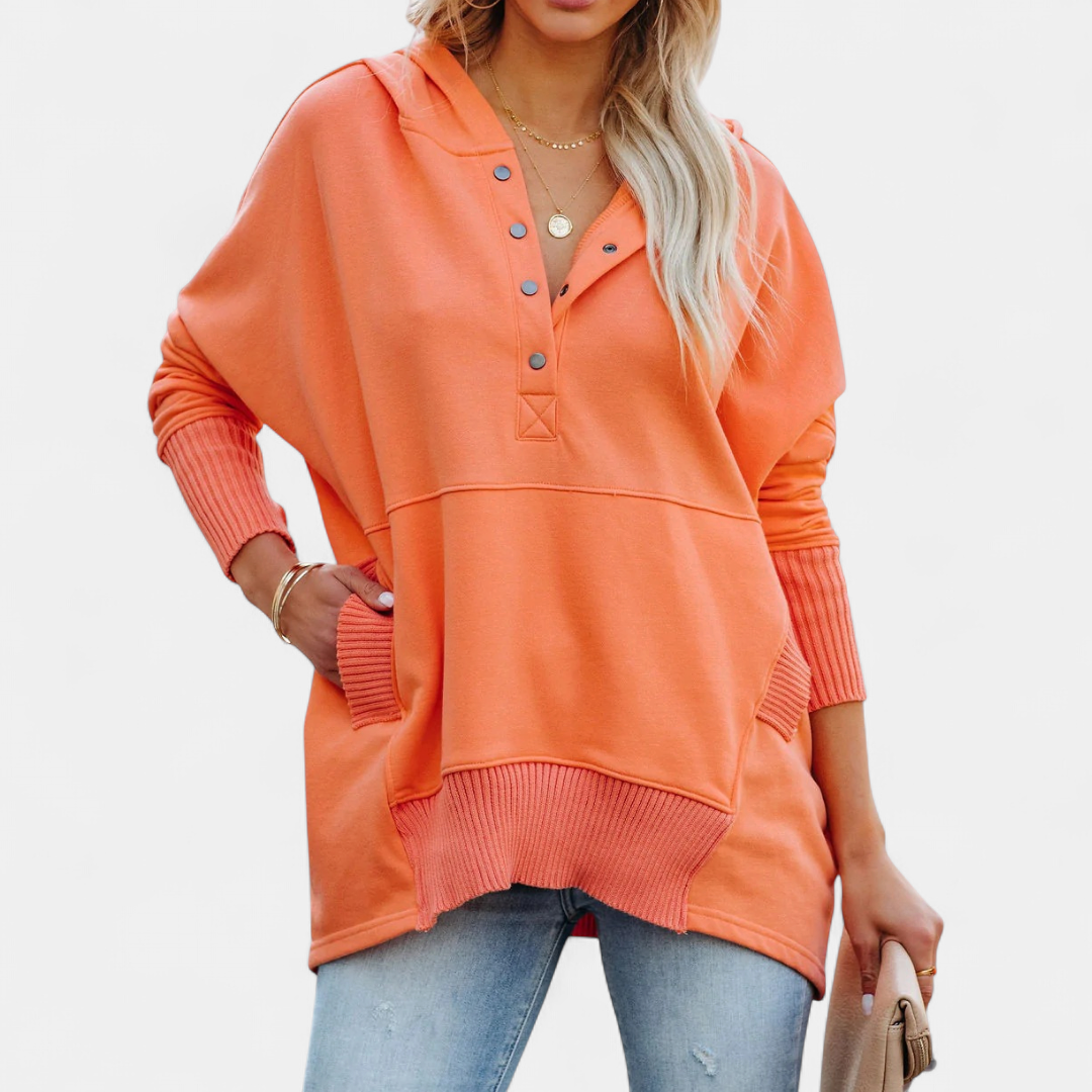 SORAYA | Comfy Oversized Hoodie V-Neck Long Sleeve Sweatshirt