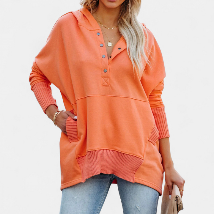 SORAYA | Comfy Oversized Hoodie V-Neck Long Sleeve Sweatshirt