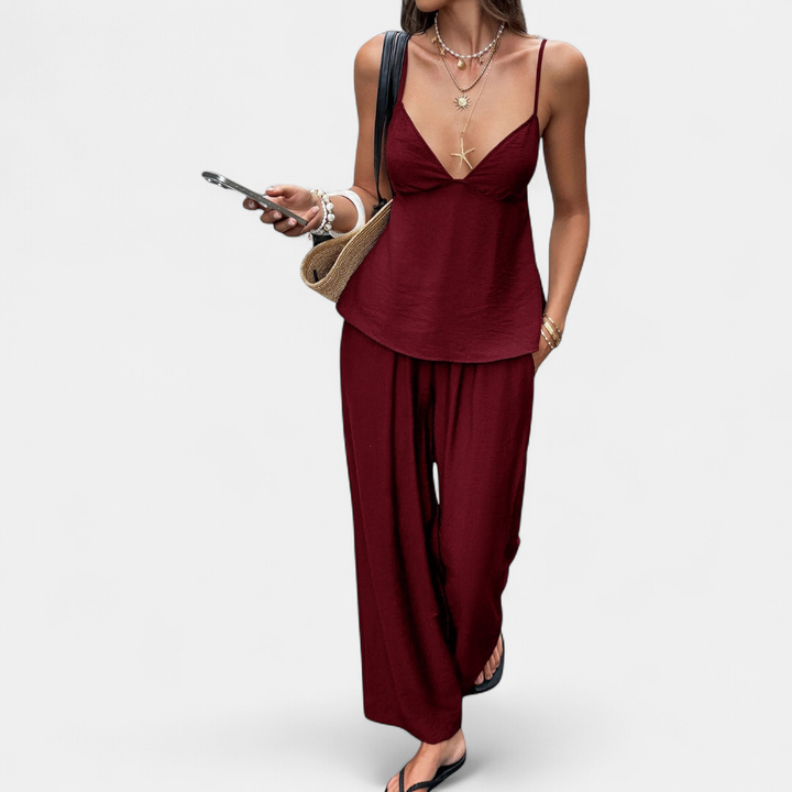 NOVA | Deep V Backless Crop Wide-Leg Two-Piece Set