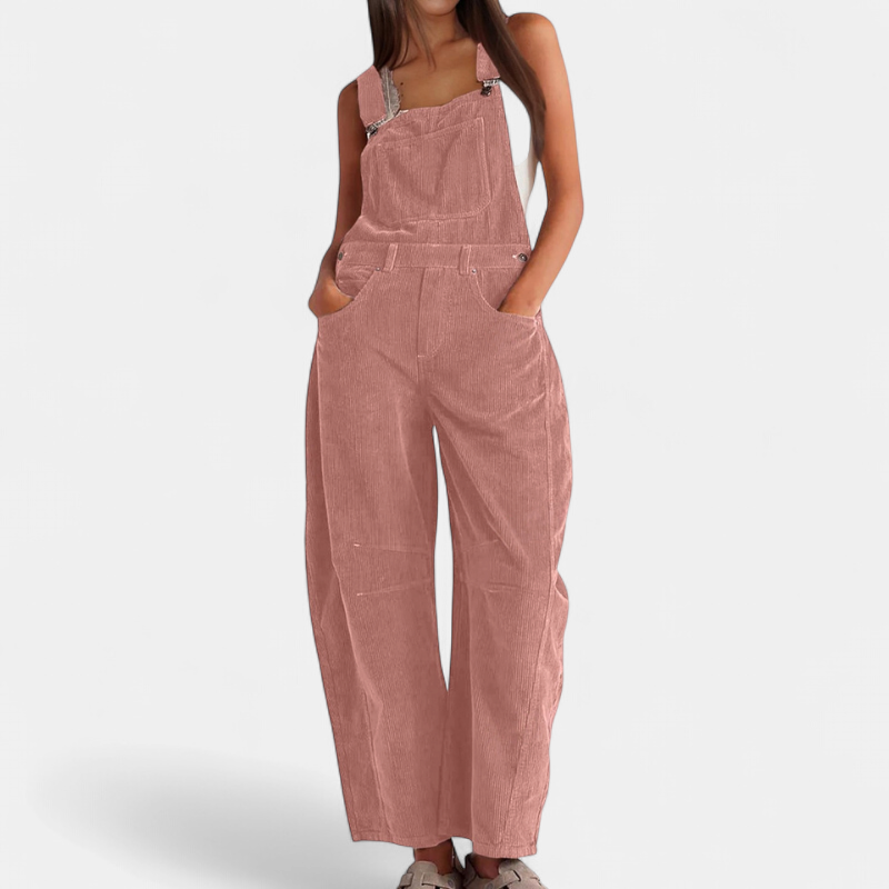 Women's Corduroy Bib Overalls, Adjustable Straps Barrel Leg Pockets