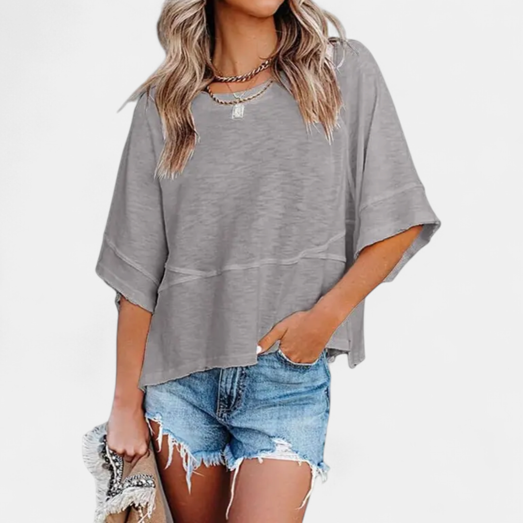 Women's Boxy Oversized T Shirt, Batwing Sleeves Raw Edge Seam