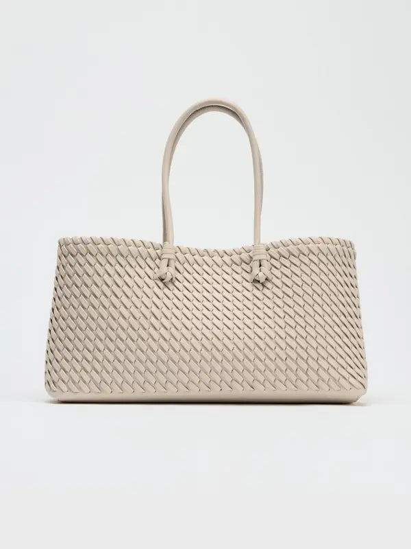 Women's Woven Tote Bag, Faux Leather Rolled Handles Open Top