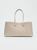 Women's Woven Tote Bag, Faux Leather Rolled Handles Open Top