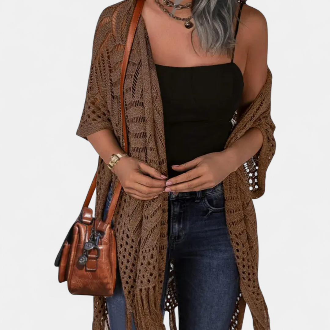 SOLÈNE | Boho Crochet Tassel Kimono Cardigan