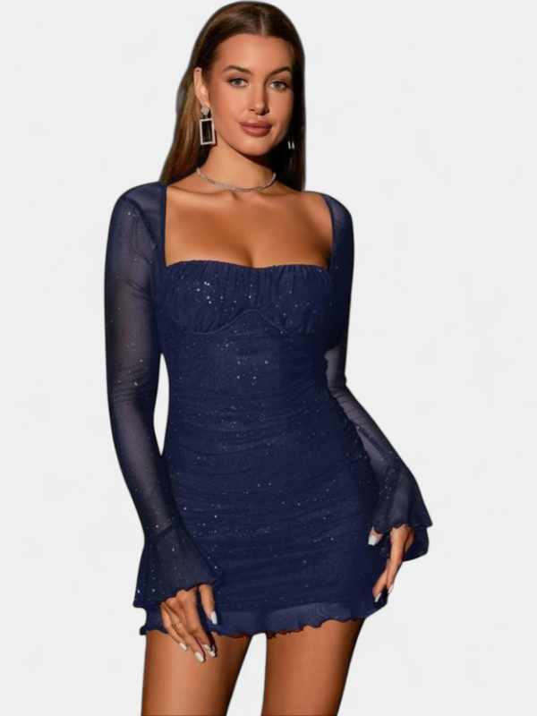 ELLIE | Elegant Glitter Mesh Bodycon Long Sleeve Party Dress