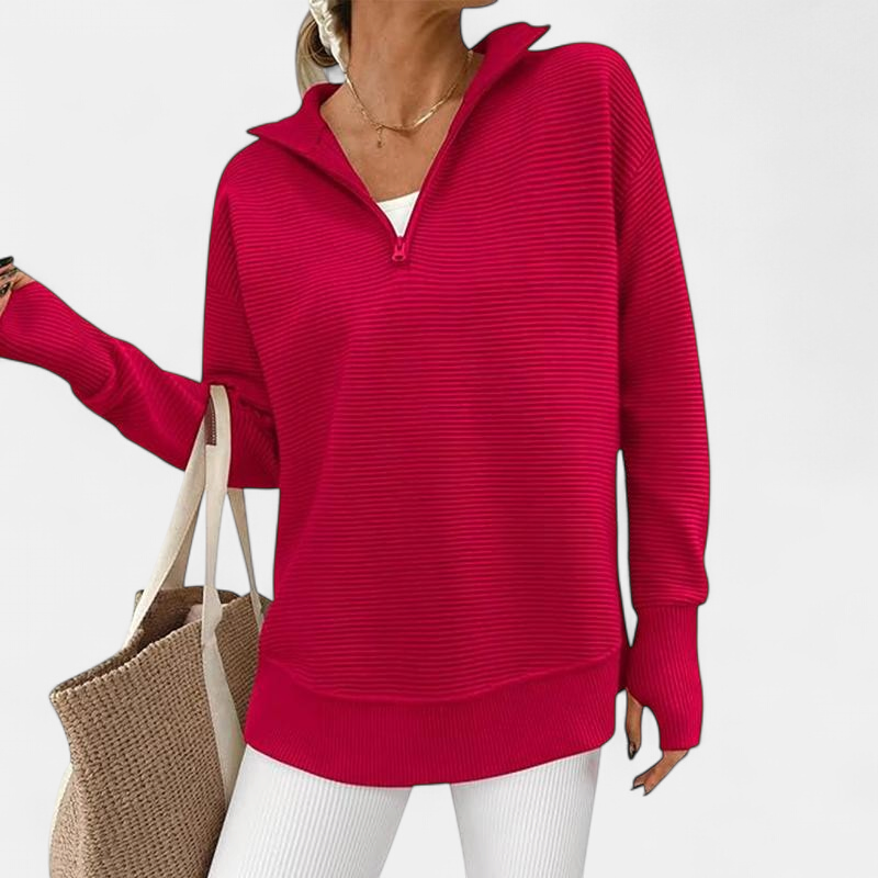 ENNA | Women Quarter Zip Rib Knit Pullover Sweater
