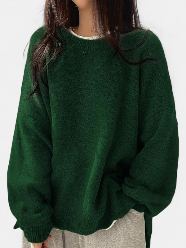 KIARA | Women's Drop Shoulder Split Hem Round Neck Sweater