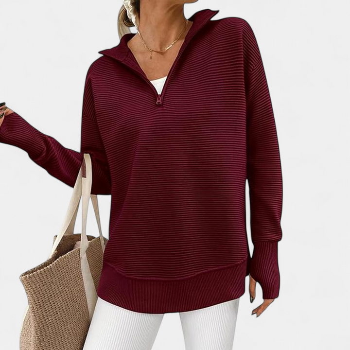 ENNA | Women Quarter Zip Rib Knit Pullover Sweater
