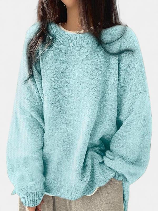 KIARA | Women's Drop Shoulder Split Hem Round Neck Sweater
