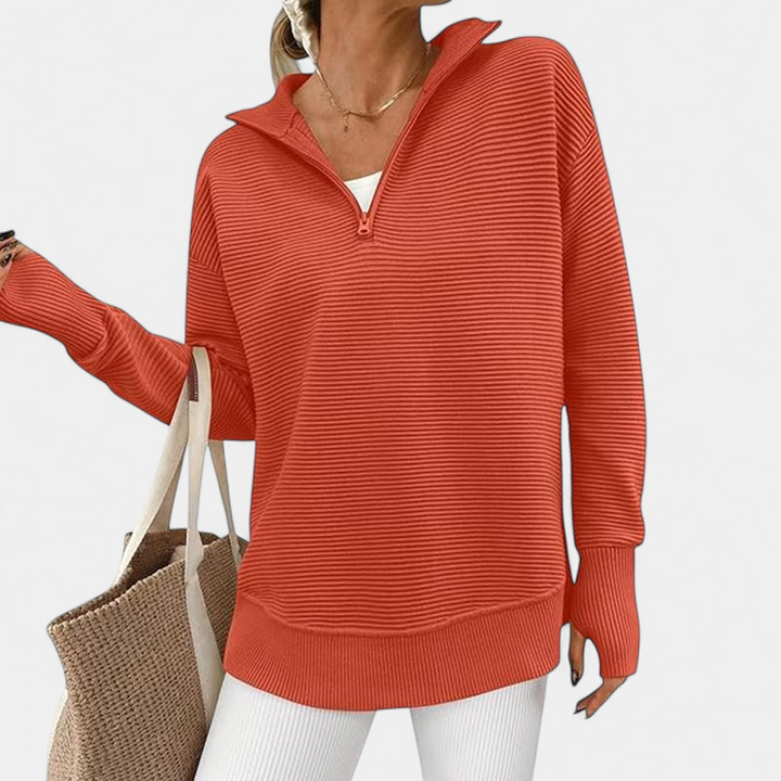 ENNA | Women Quarter Zip Rib Knit Pullover Sweater