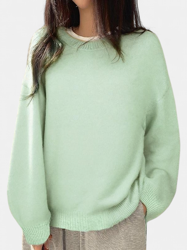 KIARA | Women's Drop Shoulder Split Hem Round Neck Sweater