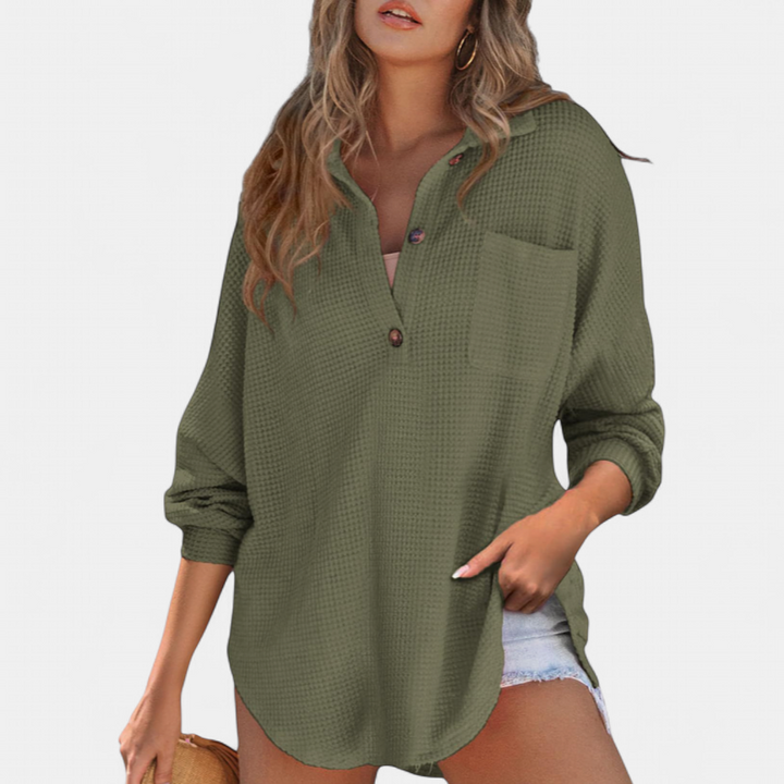 KATHRYN | Casual Lightweight Button V Neck Tunic Blouse