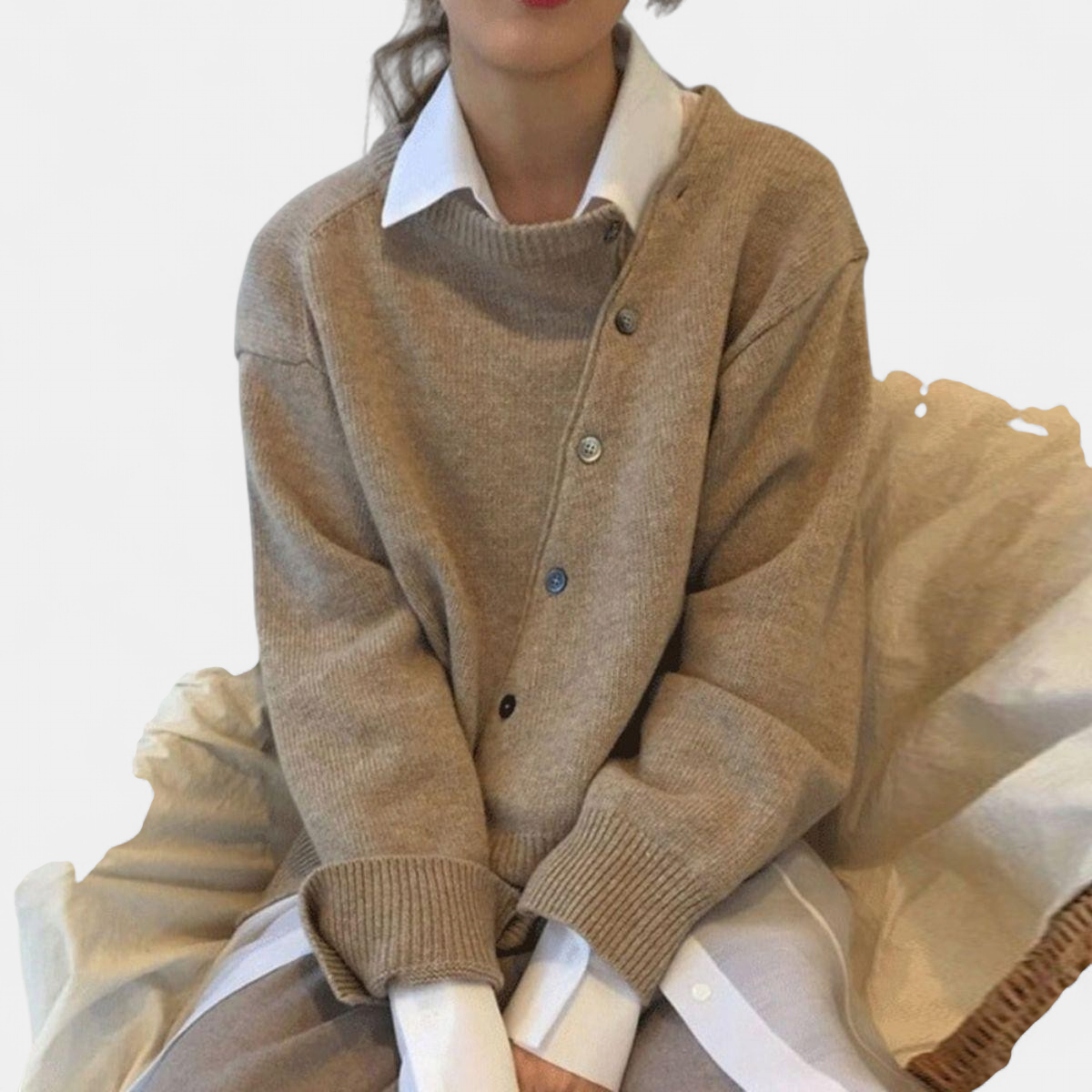 Women's Oversized Knit Cardigan Sweater, Asymmetric Button Front