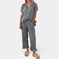 Women's Gingham Lounge Pajama Set, Button Front Ruffle Hem Pants