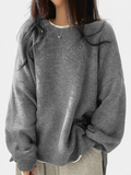 Women's Crew Neck Oversized Sweater, Drop Shoulder Split Hem