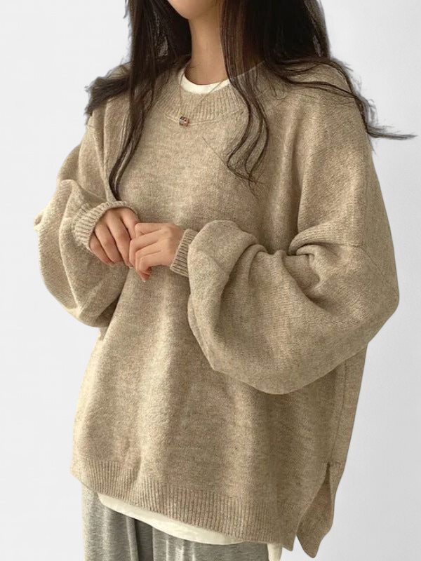 KIARA | Women's Drop Shoulder Split Hem Round Neck Sweater
