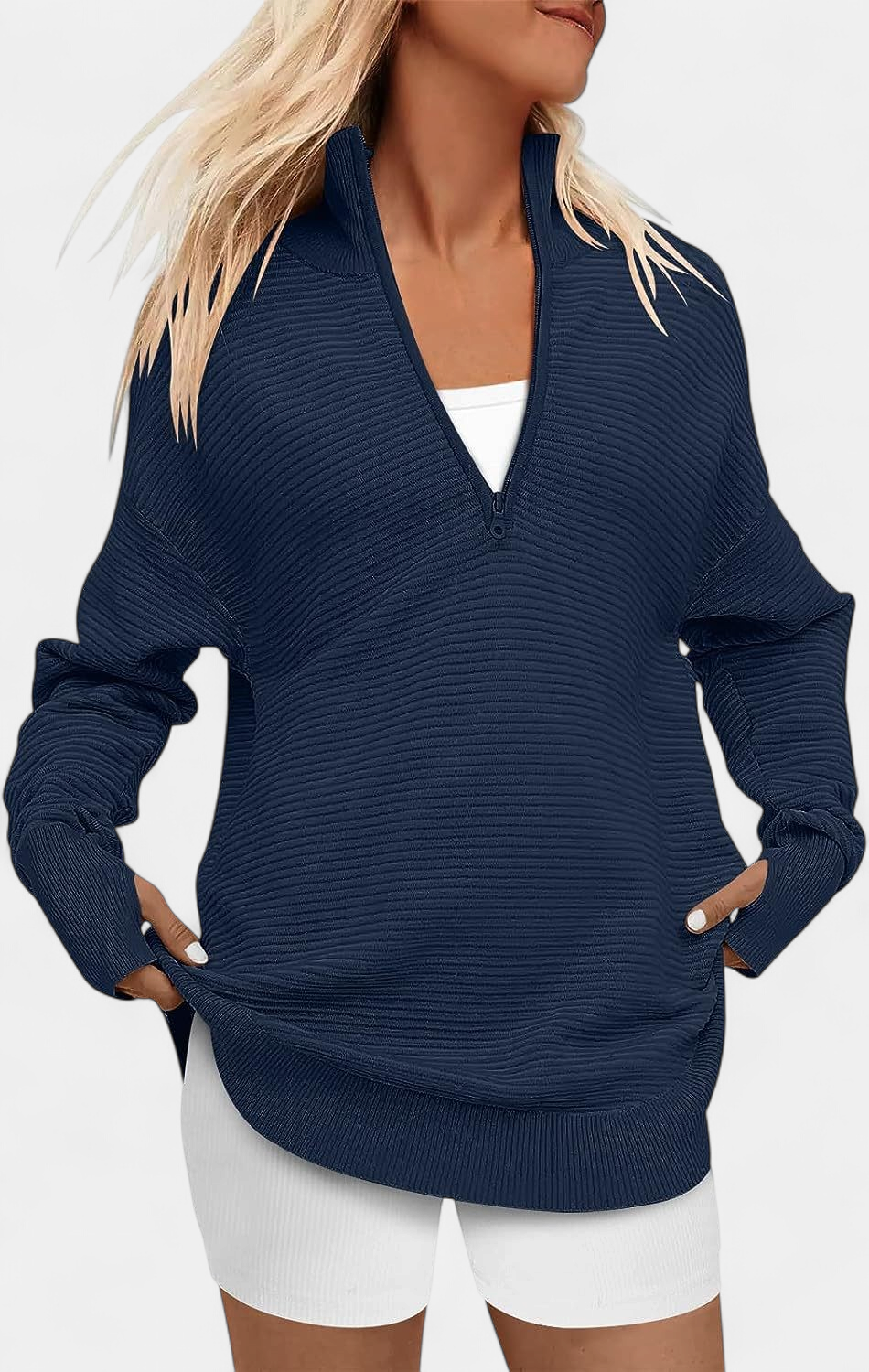 ENNA | Women Quarter Zip Rib Knit Pullover Sweater