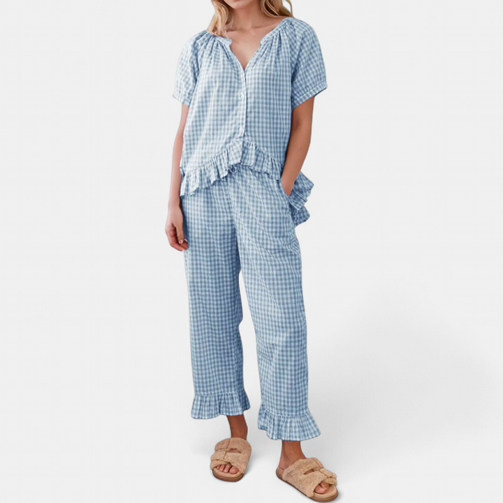 LOTTIE | Cozy Plaid Ruffle Pajamas Set