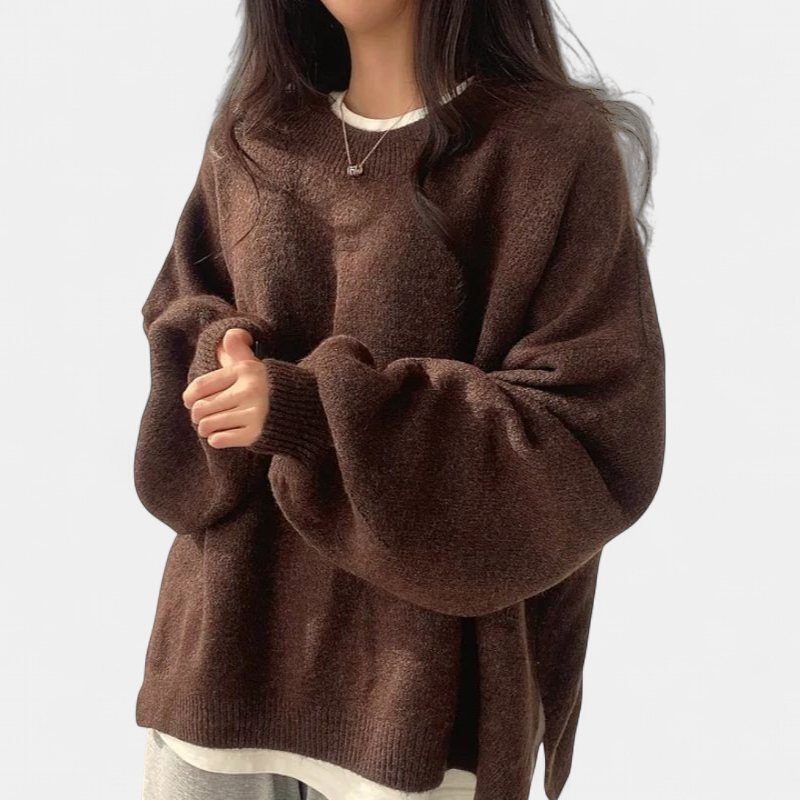 KIARA | Women's Drop Shoulder Split Hem Round Neck Sweater