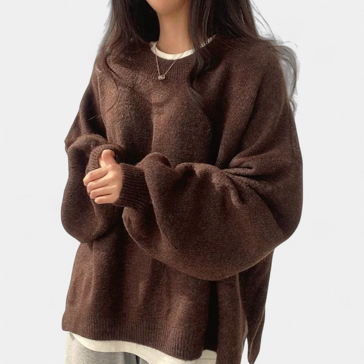 KIARA | Women's Drop Shoulder Split Hem Round Neck Sweater