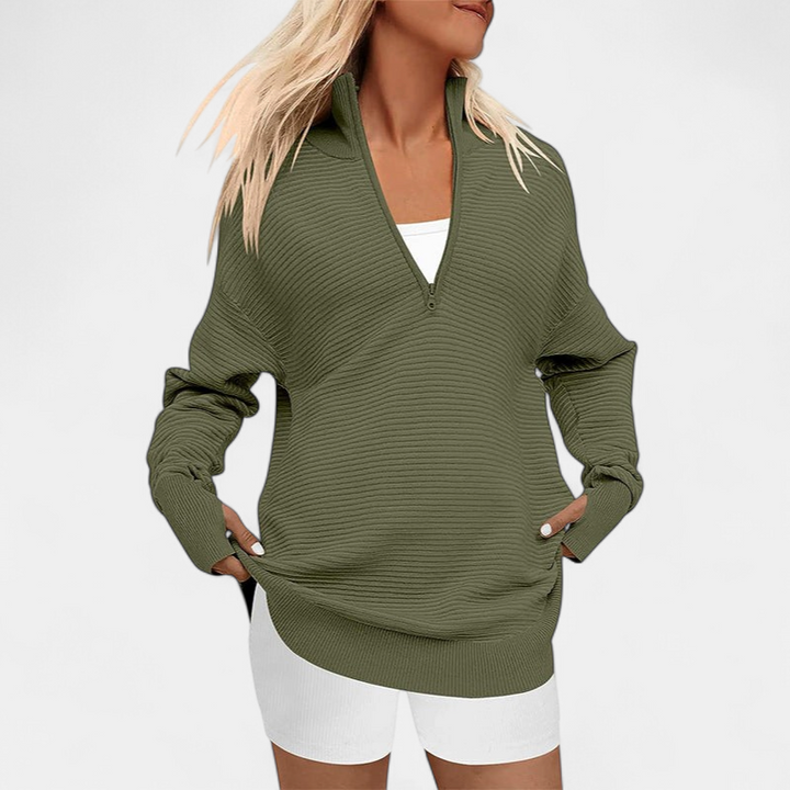 ENNA | Women Quarter Zip Rib Knit Pullover Sweater