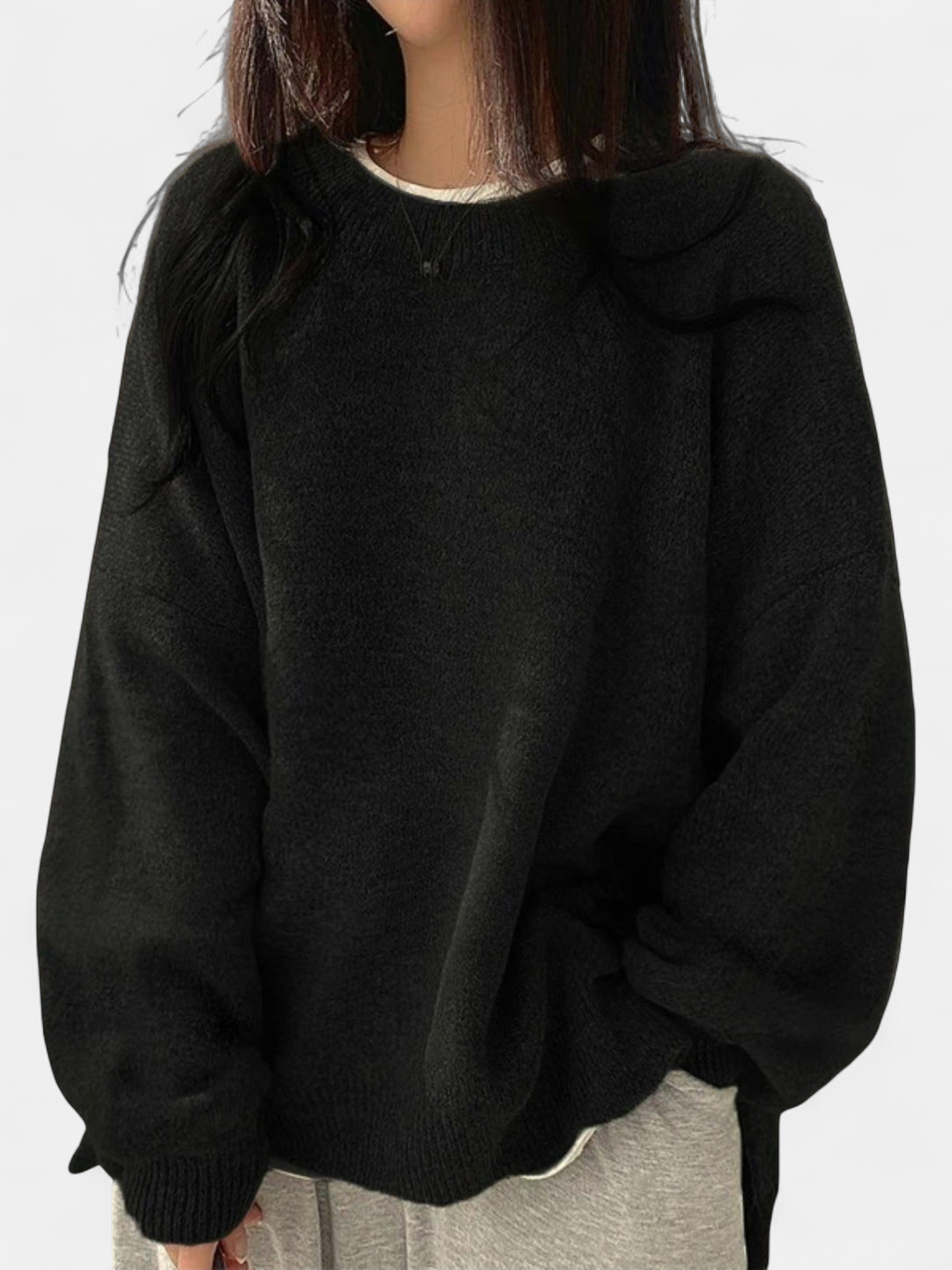 KIARA | Women's Drop Shoulder Split Hem Round Neck Sweater