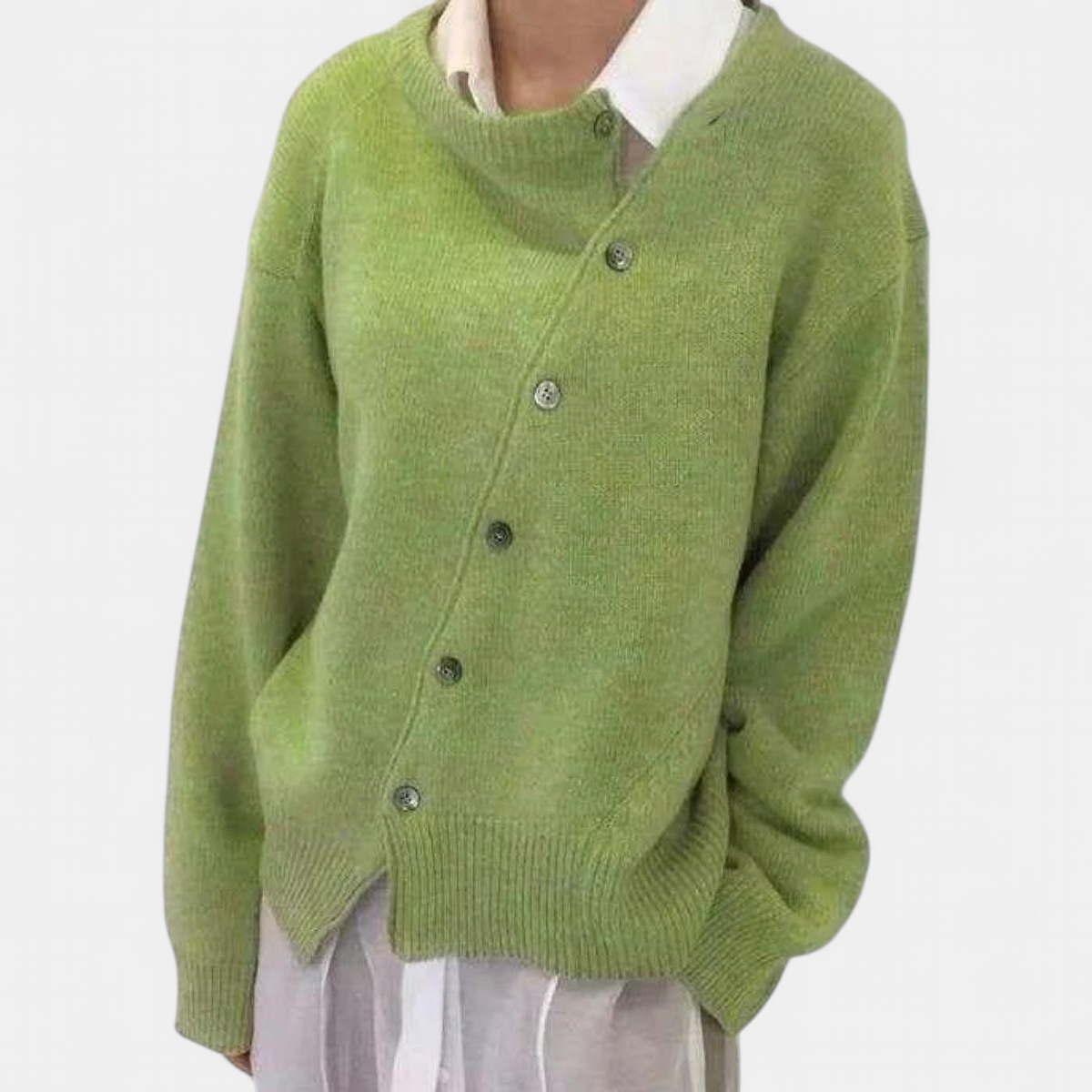 Women's Oversized Knit Cardigan Sweater, Asymmetric Button Front
