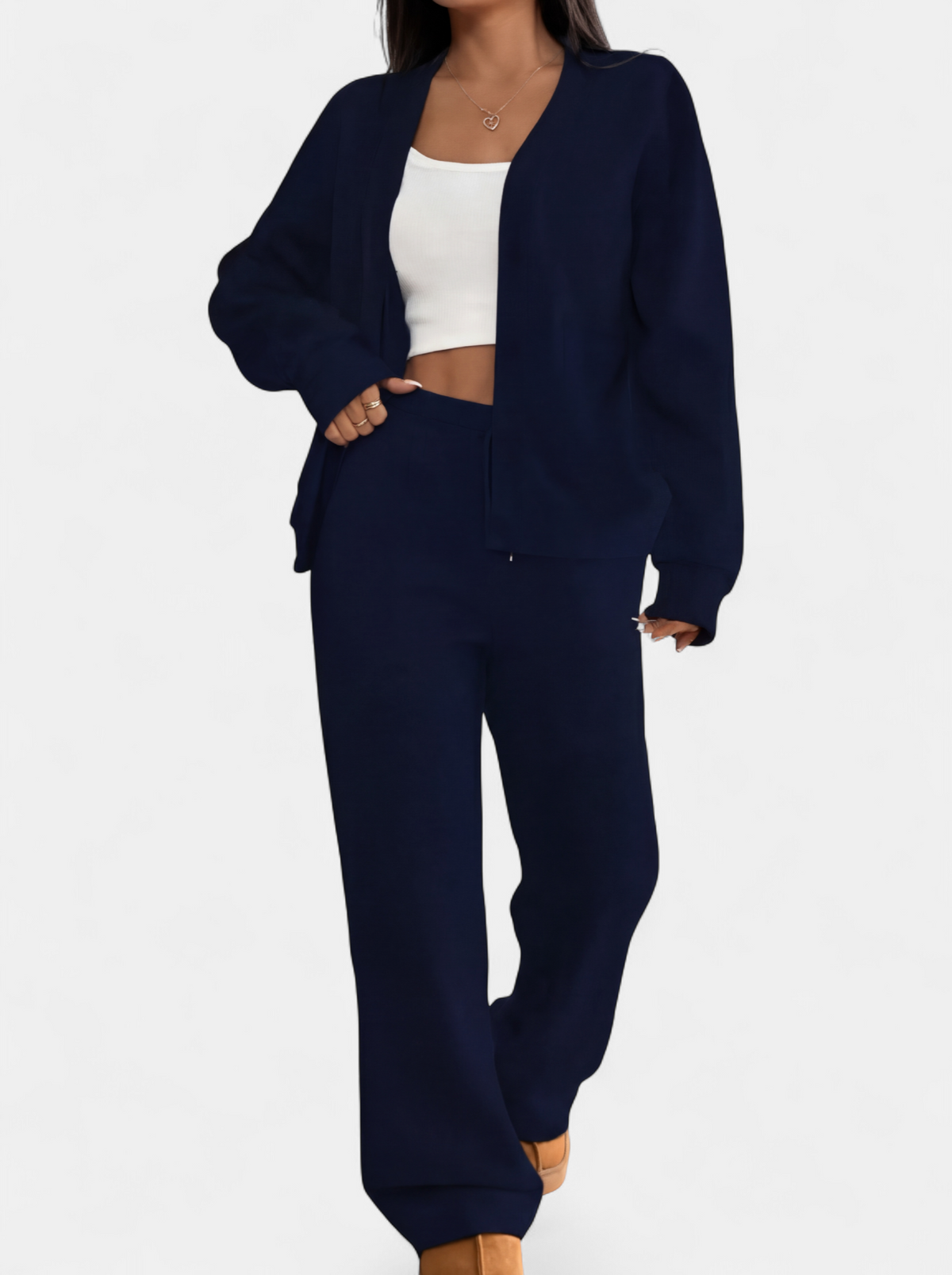 Women's Two Piece Cardigan Set, Button Front Wide Leg Sweatpants