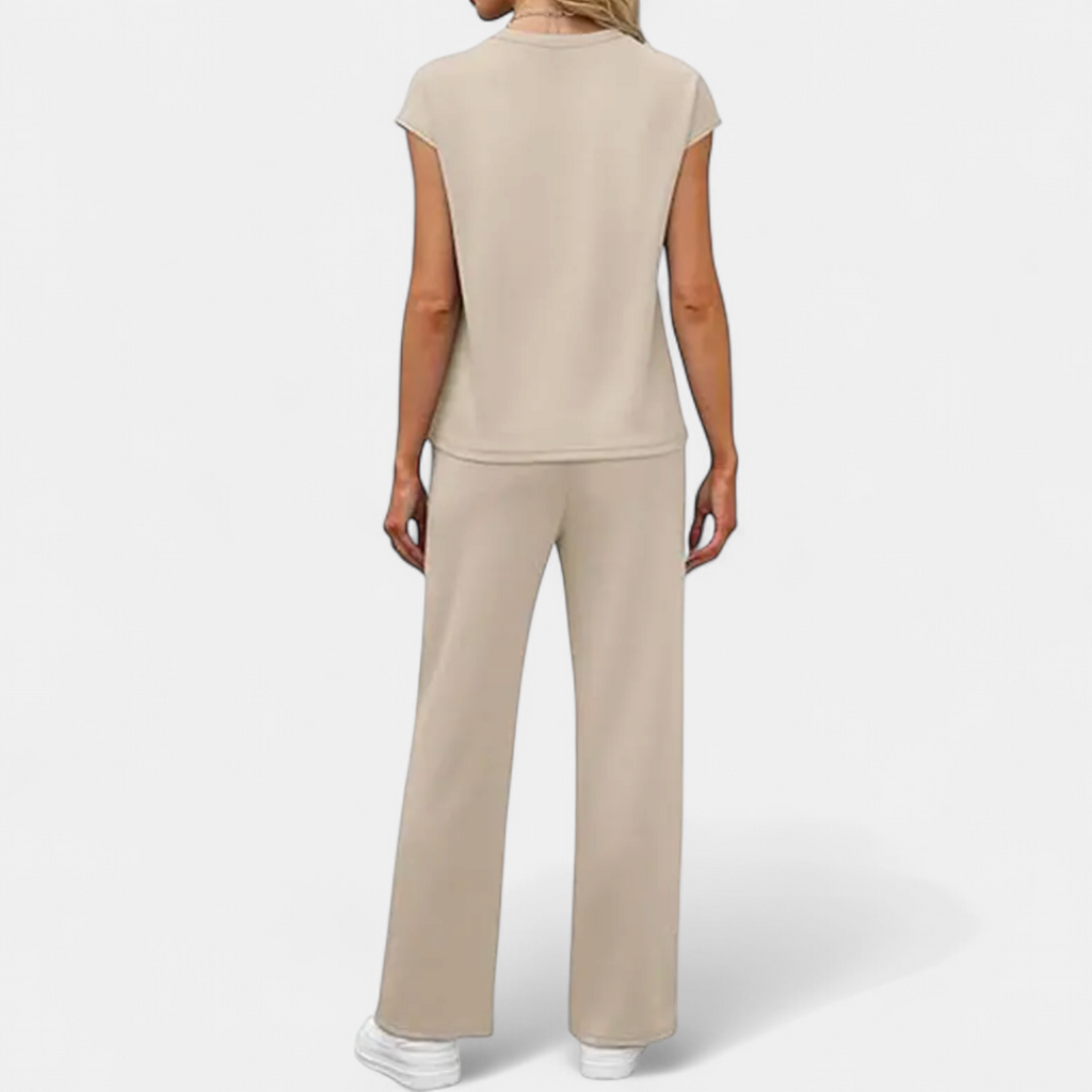 Women's Wide Leg Two Piece Lounge Set, Cap Sleeve Chest Pocket