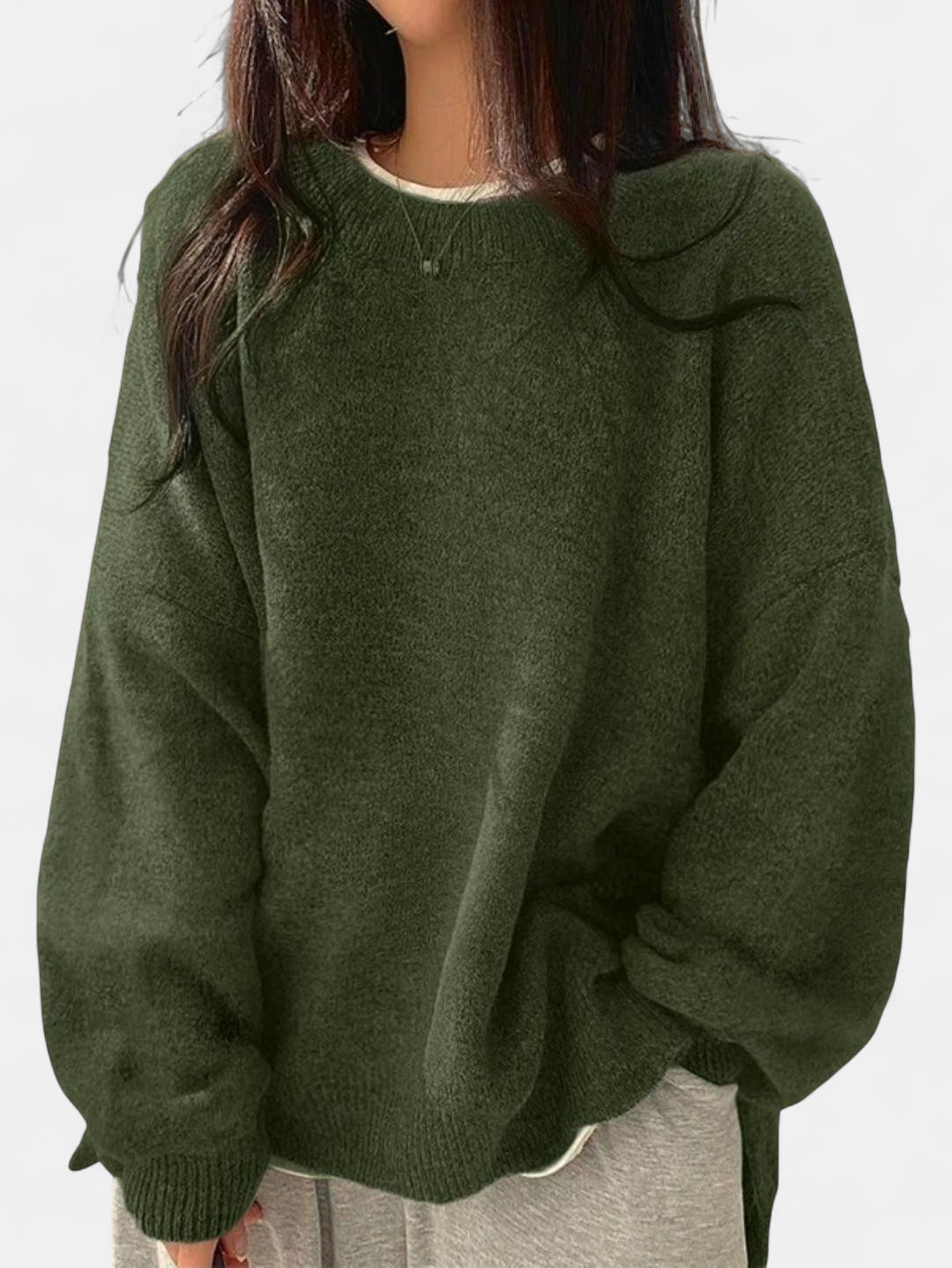 KIARA | Women's Drop Shoulder Split Hem Round Neck Sweater