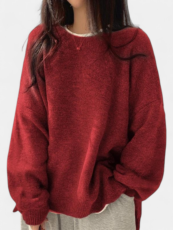 KIARA | Women's Drop Shoulder Split Hem Round Neck Sweater