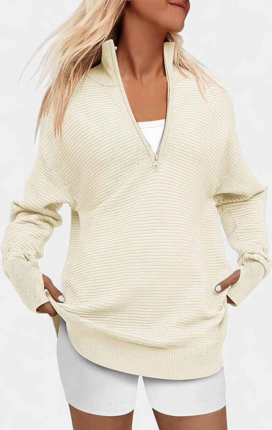 ENNA | Women Quarter Zip Rib Knit Pullover Sweater