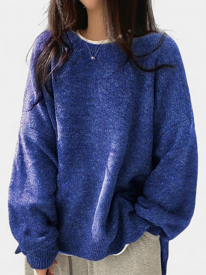 KIARA | Women's Drop Shoulder Split Hem Round Neck Sweater