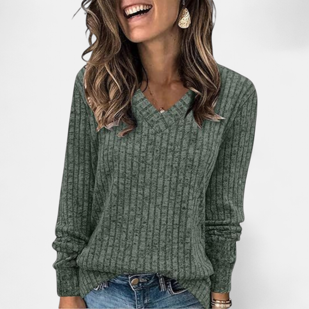 KASHA | Casual V-Neck Long Sleeve Sweater