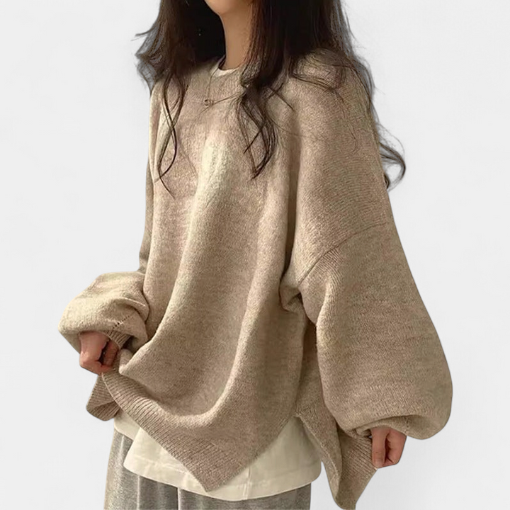 KIARA | Women's Drop Shoulder Split Hem Round Neck Sweater