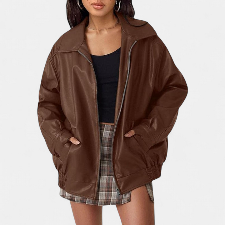 KENDRA | Women's Oversized Faux Suede Leather Motorcycle Jacket